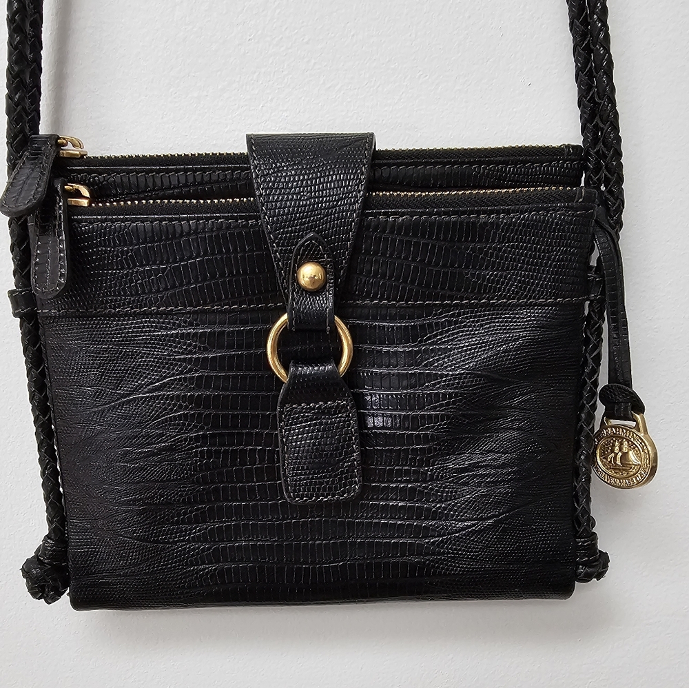 Brahmin Vintage Style Mojito Reptile Print Black Leather Organizer Crossbody - Picture 15 of 16